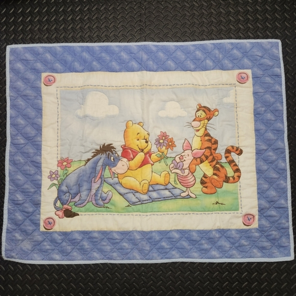 Vintage Disney Winnie the Pooh Crib Quilt Blanket Tigger Eeyore Piglet 42x33